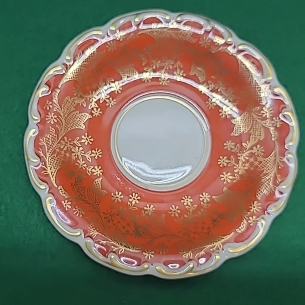 Tea Cup Saucer Lindner Kueps Bavaria Orange and White with gold Bone China‎ rare
